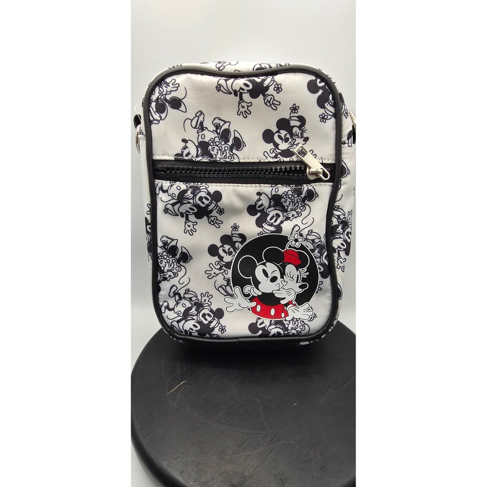Bioworld Disney Mickey and Minnie Mouse Crossbody Bag Black White Print
